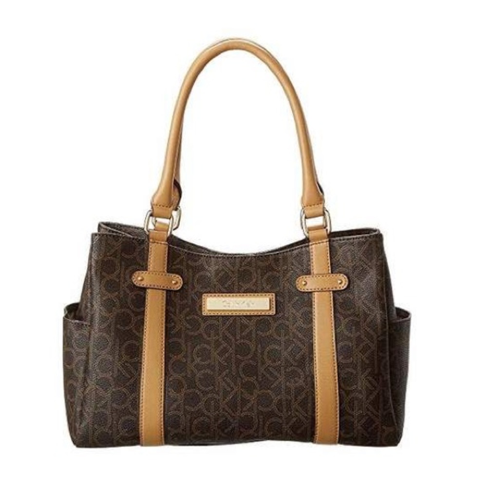 Calvin Klein Monogram Tote – Classic Brown & Tan Elegance